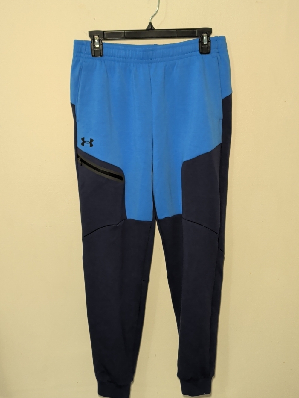 Under Armour Boys Unstoppable Fleece Jogger Blue Colorblock Zip Pocket Size XL
